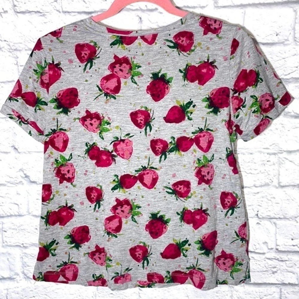 Anthropologie Maeve Strawberry Watercolor Abstract Soft Casual Graphic Tee Shirt - Picture 2 of 9